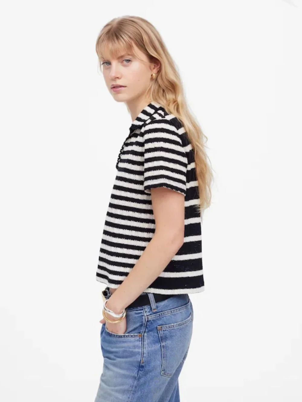 Madewell Crochet-Knit V-Neck Sweater Tee